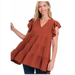 RUFFLE SLEEVE TIERED  TOP